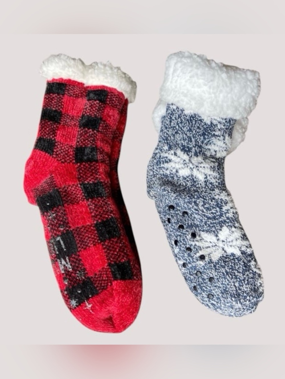 2 PACK winter Christmas holiday style popcorn knit slipper socks